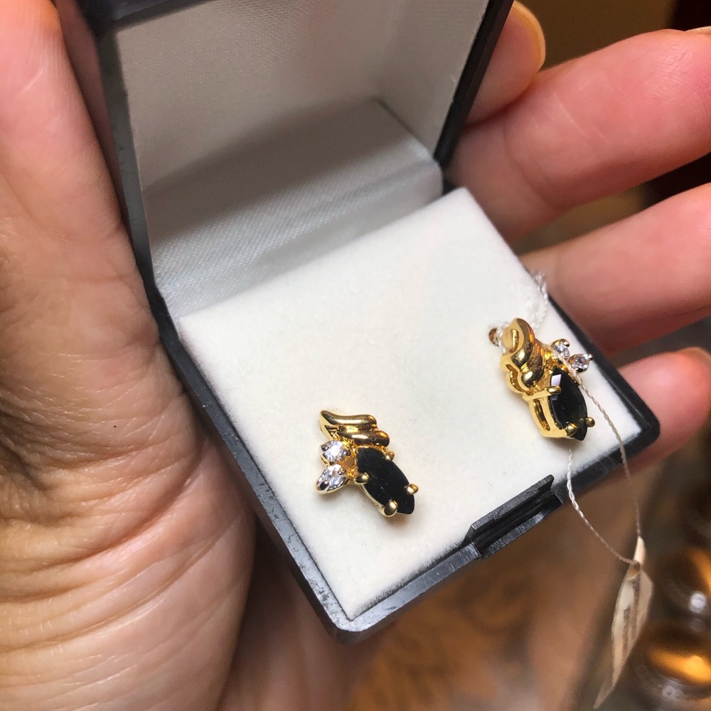 Gold plated sapphire and CZ earrings